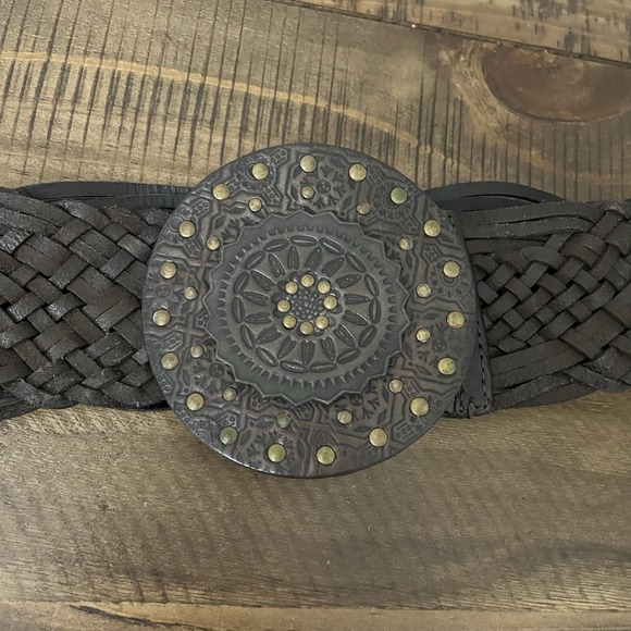 Woman's Leather‎ Braided Belt Large Leather Buckle Brown 34-36" - Picture 2 of 6